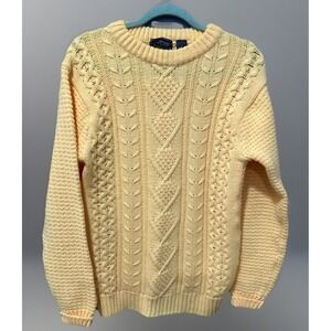 VTG  Astor One Cable Knit Sweater Women's M Oversized Yellow Pullover Fair Isle